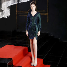Laden Sie das Bild in den Galerie-Viewer, long sleeve sequin short ruffle bodycon Evening Dress

