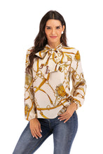 Laden Sie das Bild in den Galerie-Viewer, Women clothing manufacturer small orders wholesale ladies bow neck flare long sleeve african chain print blouse
