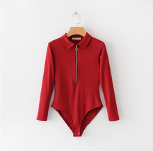 Laden Sie das Bild in den Galerie-Viewer, Trendy women clothing zipper thong bodysuit sexy custom winter long sleeve bodysuits for women
