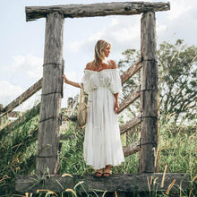 Load image into Gallery viewer, white off shoulder maxi bohemian dress
