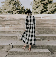 Load image into Gallery viewer, Simple ankle length ruffle lady wear polyester/cotton blended casual plaid long dress
