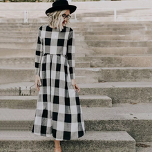 Load image into Gallery viewer, Simple ankle length ruffle lady wear polyester/cotton blended casual plaid long dress
