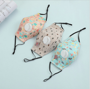 JAC-1 PM2.5 Anti-dust Washable Cute Cartoon Print 100% Nature Cotton Face Mask For Child Kids With Breath Valve