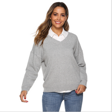 Load image into Gallery viewer, Women&#39;s V Neck Solid Drop Shoulder Pullover Sweater
