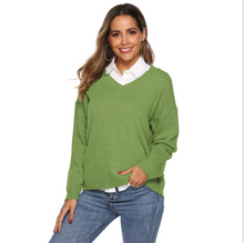 Load image into Gallery viewer, Women&#39;s V Neck Solid Drop Shoulder Pullover Sweater
