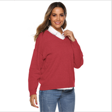 Load image into Gallery viewer, Women&#39;s V Neck Solid Drop Shoulder Pullover Sweater
