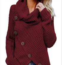 Laden Sie das Bild in den Galerie-Viewer, Buttoned Wrap Turtleneck Women Winter Loose Sweater
