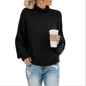 Hot selling 10 Colors Winter Knitting Pure Color Oversized Turtleneck Sweater Woman Pullovers
