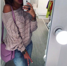 Laden Sie das Bild in den Galerie-Viewer, Pullover women sweaters new winter fashion slash neck cable knit sweater
