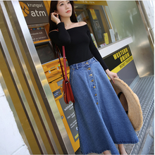 Laden Sie das Bild in den Galerie-Viewer, ladies high waist Korean denim long skirt
