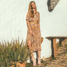 Laden Sie das Bild in den Galerie-Viewer, Women Short Sleeve Frilled Floral Beachwear Bohemian Maxi Dress
