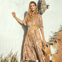 Laden Sie das Bild in den Galerie-Viewer, Women Short Sleeve Frilled Floral Beachwear Bohemian Maxi Dress

