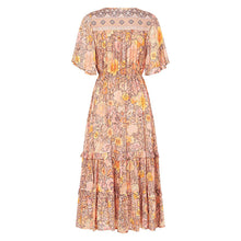 Laden Sie das Bild in den Galerie-Viewer, Women Short Sleeve Frilled Floral Beachwear Bohemian Maxi Dress
