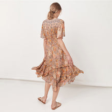 Laden Sie das Bild in den Galerie-Viewer, Women Short Sleeve Frilled Floral Beachwear Bohemian Maxi Dress
