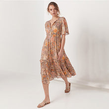 Laden Sie das Bild in den Galerie-Viewer, Women Short Sleeve Frilled Floral Beachwear Bohemian Maxi Dress
