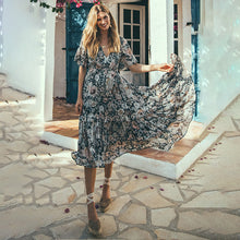 Laden Sie das Bild in den Galerie-Viewer, Women Short Sleeve Frilled Floral Beachwear Bohemian Maxi Dress
