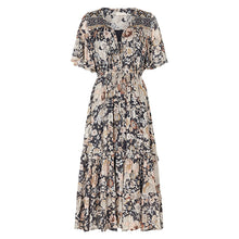 Laden Sie das Bild in den Galerie-Viewer, Women Short Sleeve Frilled Floral Beachwear Bohemian Maxi Dress
