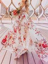 Laden Sie das Bild in den Galerie-Viewer, Sleeveless V Neck Belted Maxi Floral Dress
