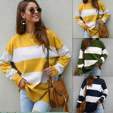 Laden Sie das Bild in den Galerie-Viewer, pullover round neck long sleeve casual stripped woman sweater winter
