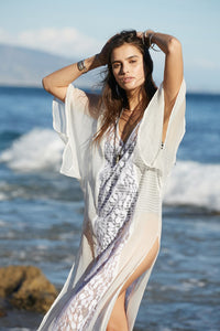 Wholesale Custom Stylish Split V-neck Sexy Summer Beach White Lace Dress Cover Up