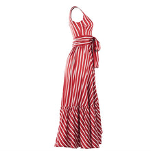 Load image into Gallery viewer, Women Red White Stripes Summer Maxi Dress

