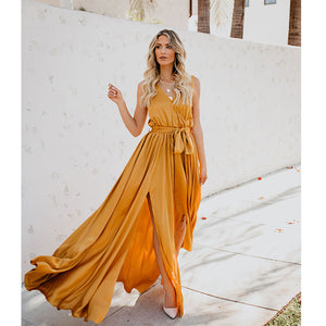 Sleeveless Belted Slit Maxi Dress
